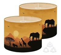 Fabric Drum Lamp Shade Realistic African Safari Mountain Vintage Funky Medium Linen Decorative Lampshades 13inch Set of 2 for Table Lamps, Floor Lamps,Ceiling Lamp