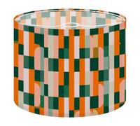 Fabric Drum Lamp Shade Rectangle Seamless Geometric Shapes Design Bright Orange Vintage Funky Medium Linen Decorative Lampshades 13inch Set of 1 for Table Lamps, Floor Lamps,Hanging Lamp