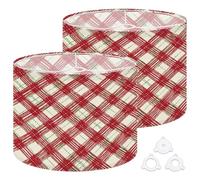 Fabric Drum Lamp Shade Red Green Plaid Diamond Shapes Vintage Funky Medium Linen Decorative Lampshades 13inch Set of 2 for Table Lamps, Floor Lamps,Ceiling Lamp