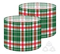 Fabric Drum Lamp Shade Red White Green Tartan Plaid Scottish Seamless Christmas Vintage Funky Medium Linen Decorative Lampshades 13inch Set of 2 for Table Lamps, Floor Lamps,Ceiling Lamp