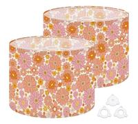 Fabric Drum Lamp Shade Retro Seamless Texture Vintage 70 s 60 s Style Pink Vintage Funky Medium Linen Decorative Lampshades 13inch Set of 2 for Table Lamps, Floor Lamps,Hanging Lamp