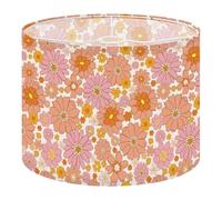 Fabric Drum Lamp Shade Retro Seamless Texture Vintage 70 s 60 s Style Pink Vintage Funky Medium Linen Decorative Lampshades 13inch Set of 1 for Table Lamps, Floor Lamps,Hanging Lamp