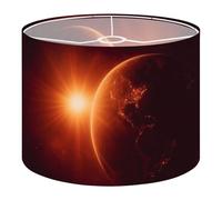 Fabric Drum Lamp Shade Rising Sun Behind Planet Vintage Funky Medium Linen Decorative Lampshades 13inch Set of 1 for Table Lamps, Floor Lamps,Ceiling Lamp