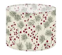 Fabric Drum Lamp Shade Rustic Hand Drawn Green Pine Tree Red Berries Seamless Vintage Funky Medium Linen Decorative Lampshades 13inch Set of 1 for Table Lamps, Floor Lamps,Ceiling Lamp