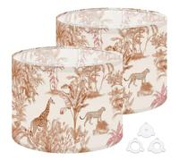 Fabric Drum Lamp Shade Safari Wildlife Cheetah Giraffe Exotic African Plants Vintage Funky Medium Linen Decorative Lampshades 13inch Set of 2 for Table Lamps, Floor Lamps,Ceiling Lamp