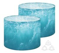 Fabric Drum Lamp Shade Sea Waves Ocean Wave Splashing Ripples Water Blue Water Vintage Funky Medium Linen Decorative Lampshades 13inch Set of 2 for Table Lamps, Floor Lamps,Hanging Lamp