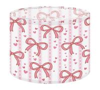 Fabric Drum Lamp Shade Seamless Charming Pink Bows Adorable lace Pink Hearts Vintage Funky Medium Linen Decorative Lampshades 13inch Set of 1 for Table Lamps, Floor Lamps,Hanging Lamp