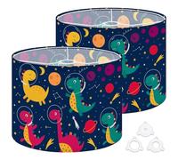 Fabric Drum Lamp Shade Seamless Cute Dinosaurs Space Dinosaur Vintage Funky Medium Linen Decorative Lampshades 13inch Set of 2 for Table Lamps, Floor Lamps,Ceiling Lamp