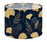 Fabric Drum Lamp Shade Seamless Golden Gingko Leaf an Endless Green Vintage Funky Medium Linen Decorative Lampshades 13inch Set of 1 for Table Lamps, Floor Lamps,Ceiling Lamp