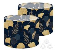 Fabric Drum Lamp Shade Seamless Golden Gingko Leaf an Endless Green Vintage Funky Medium Linen Decorative Lampshades 13inch Set of 2 for Table Lamps, Floor Lamps,Ceiling Lamp
