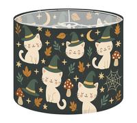 Fabric Drum Lamp Shade Seamless Halloween Theme Cute Spooky cat Witch hat Vintage Funky Medium Linen Decorative Lampshades 13inch Set of 1 for Table Lamps, Floor Lamps,Hanging Lamp