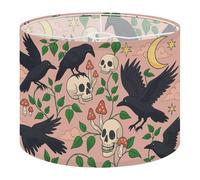 Fabric Drum Lamp Shade Seamless Hand Drawn Inky Ravens Crows Sitting Human Vintage Funky Medium Linen Decorative Lampshades 13inch Set of 1 for Table Lamps, Floor Lamps,Hanging Lamp