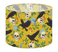 Fabric Drum Lamp Shade Seamless Hand Drawn Inky Ravens Crows Sitting Human Vintage Funky Medium Linen Decorative Lampshades 13inch Set of 1 for Table Lamps, Floor Lamps,Hanging Lamp