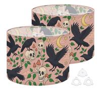Fabric Drum Lamp Shade Seamless Hand Drawn Inky Ravens Crows Sitting Human Vintage Funky Medium Linen Decorative Lampshades 13inch Set of 2 for Table Lamps, Floor Lamps,Hanging Lamp