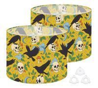 Fabric Drum Lamp Shade Seamless Hand Drawn Inky Ravens Crows Sitting Human Vintage Funky Medium Linen Decorative Lampshades 13inch Set of 2 for Table Lamps, Floor Lamps,Hanging Lamp