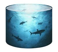 Fabric Drum Lamp Shade Silhouettes Sharks Underwater Ocean Against Bright Light 3D Vintage Funky Medium Linen Decorative Lampshades 13inch Set of 1 for Table Lamps, Floor Lamps,Hanging Lamp