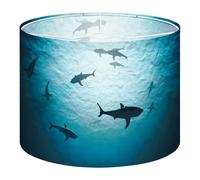 Fabric Drum Lamp Shade Silhouettes Sharks Underwater Ocean Against Bright Light 3D Vintage Funky Medium Linen Decorative Lampshades 13inch Set of 1 for Table Lamps, Floor Lamps,Hanging Lamp