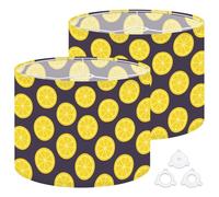 Fabric Drum Lamp Shade Simple Out Lemons Dark Juicy Lemon Circles Vintage Funky Medium Linen Decorative Lampshades 13inch Set of 2 for Table Lamps, Floor Lamps,Hanging Lamp