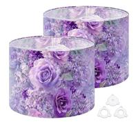 Fabric Drum Lamp Shade Soft Purple Roses Lilac Flowers Floral Design Vintage Funky Medium Linen Decorative Lampshades 13inch Set of 2 for Table Lamps, Floor Lamps,Ceiling Lamp