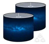 Fabric Drum Lamp Shade Space Stars Universe Galaxy Nebula Vintage Funky Medium Linen Decorative Lampshades 13inch Set of 2 for Table Lamps, Floor Lamps,Ceiling Lamp