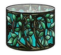 Fabric Drum Lamp Shade Stained Glass Leaves Vintage Funky Medium Linen Decorative Lampshades 13inch Set of 1 for Table Lamps, Floor Lamps,Hanging Lamp