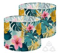 Fabric Drum Lamp Shade Tropical Flowers Mid Century Modern Art Future Abstract Artistic Vintage Funky Medium Linen Decorative Lampshades 13inch Set of 2 for Table Lamps, Floor Lamps,Hanging Lamp