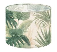 Fabric Drum Lamp Shade Tropical Palm Leaves Soft Olive Green Beige Tones Vintage Funky Medium Linen Decorative Lampshades 13inch Set of 1 for Table Lamps, Floor Lamps,Ceiling Lamp