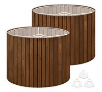Fabric Drum Lamp Shade Vertical Wooden Panel Realistic Dark Brown Wood Vintage Funky Medium Linen Decorative Lampshades 13inch Set of 2 for Table Lamps, Floor Lamps,Hanging Lamp