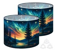 Fabric Drum Lamp Shade Vibrant Northern Lights Calm Lake Vintage Funky Medium Linen Decorative Lampshades 13inch Set of 2 for Table Lamps, Floor Lamps,Ceiling Lamp