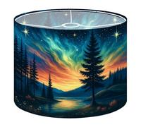 Fabric Drum Lamp Shade Vibrant Northern Lights Calm Lake Vintage Funky Medium Linen Decorative Lampshades 13inch Set of 1 for Table Lamps, Floor Lamps,Ceiling Lamp