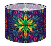 Fabric Drum Lamp Shade Vibrant Stained Glass Floral Mandala Vintage Funky Medium Linen Decorative Lampshades 13inch Set of 1 for Table Lamps, Floor Lamps,Ceiling Lamp