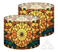 Fabric Drum Lamp Shade Vibrant Stained Glass Mandala Vintage Funky Medium Linen Decorative Lampshades 13inch Set of 2 for Table Lamps, Floor Lamps,Ceiling Lamp