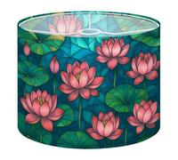 Fabric Drum Lamp Shade Vibrant Stained Glass Pink Lotus Flowers Vintage Funky Medium Linen Decorative Lampshades 13inch Set of 1 for Table Lamps, Floor Lamps,Ceiling Lamp