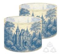 Fabric Drum Lamp Shade Vintage Blue Pencil Drawing Gothic Victorian Vintage Funky Medium Linen Decorative Lampshades 13inch Set of 2 for Table Lamps, Floor Lamps,Ceiling Lamp