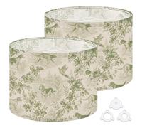 Fabric Drum Lamp Shade Vintage Green Toile Hunting Dogs Vintage Funky Medium Linen Decorative Lampshades 13inch Set of 2 for Table Lamps, Floor Lamps,Ceiling Lamp