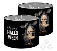 Fabric Drum Lamp Shade Watercolor Happy Halloween Greeting Painted Mystery Horror Vintage Funky Medium Linen Decorative Lampshades 13inch Set of 2 for Table Lamps, Floor Lamps,Hanging Lamp