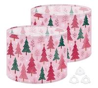 Fabric Drum Lamp Shade Whimsical Christmas Tree Snowflakes Stars Vintage Funky Medium Linen Decorative Lampshades 13inch Set of 2 for Table Lamps, Floor Lamps,Ceiling Lamp