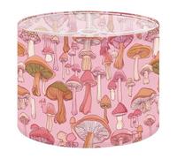 Fabric Drum Lamp Shade Whimsical Pink Mushroom Forest Various Vintage Funky Medium Linen Decorative Lampshades 13inch Set of 1 for Table Lamps, Floor Lamps,Ceiling Lamp