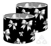 Fabric Drum Lamp Shade White Ribbon Bows Hand Drawn Bows Patterns Black Gift Vintage Funky Medium Linen Decorative Lampshades 13inch Set of 2 for Table Lamps, Floor Lamps,Ceiling Lamp