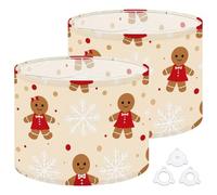 Fabric Drum Lamp Shade Winter Christmas Seamless Gingerbread Man Woman Vintage Funky Medium Linen Decorative Lampshades 13inch Set of 2 for Table Lamps, Floor Lamps,Ceiling Lamp