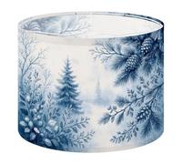 Fabric Drum Lamp Shade Winter Forest Scene Snowy Pines Blue Vintage Funky Medium Linen Decorative Lampshades 13inch Set of 1 for Table Lamps, Floor Lamps,Ceiling Lamp
