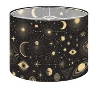 Fabric Drum Lamp Shade Witchy Celestial Stars Planets Vintage Funky Medium Linen Decorative Lampshades 13inch Set of 1 for Table Lamps, Floor Lamps,Ceiling Lamp
