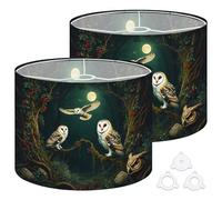 Fabric Drum Lamp Shade Witchy Mystical Forest Barn Owls Full Vintage Funky Medium Linen Decorative Lampshades 13inch Set of 2 for Table Lamps, Floor Lamps,Ceiling Lamp