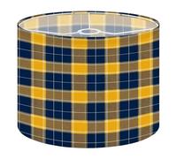 Fabric Drum Lamp Shade Yellow Navy Plaid Geometric Lines Vintage Funky Medium Linen Decorative Lampshades 13inch Set of 1 for Table Lamps, Floor Lamps,Ceiling Lamp