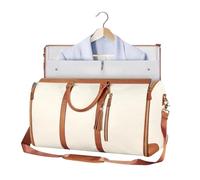 Fabric Duffle Bag - PU Leather Weekender Bag | Portable Suitcase Suit Travel Duffle Bag Overnight Bag with Shoe Bag, Space Saving and Easy to Carry Travel Bag for Travel, Sports, beige, Refer to