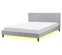 Fabric EU King Size Bed White LED Light Grey FITOU
