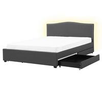 Beliani Bed With Storage Drawers Montpellier Fabric Dark Grey 160 X 200 Cm (Eu King Size) Led