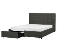 Beliani Bed With Storage Drawers Fabric La Rochelle 160 X 200 Cm Eu King Size Dark Grey, Grey