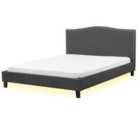 Beliani Bed Fabric Montpellier 180 X 200 Cm Eu Super King Led White, Grey
