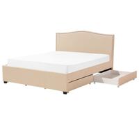 Bed with Storage Drawers MONTPELLIER Fabric Beige 180 x 200 cm (EU Super King)